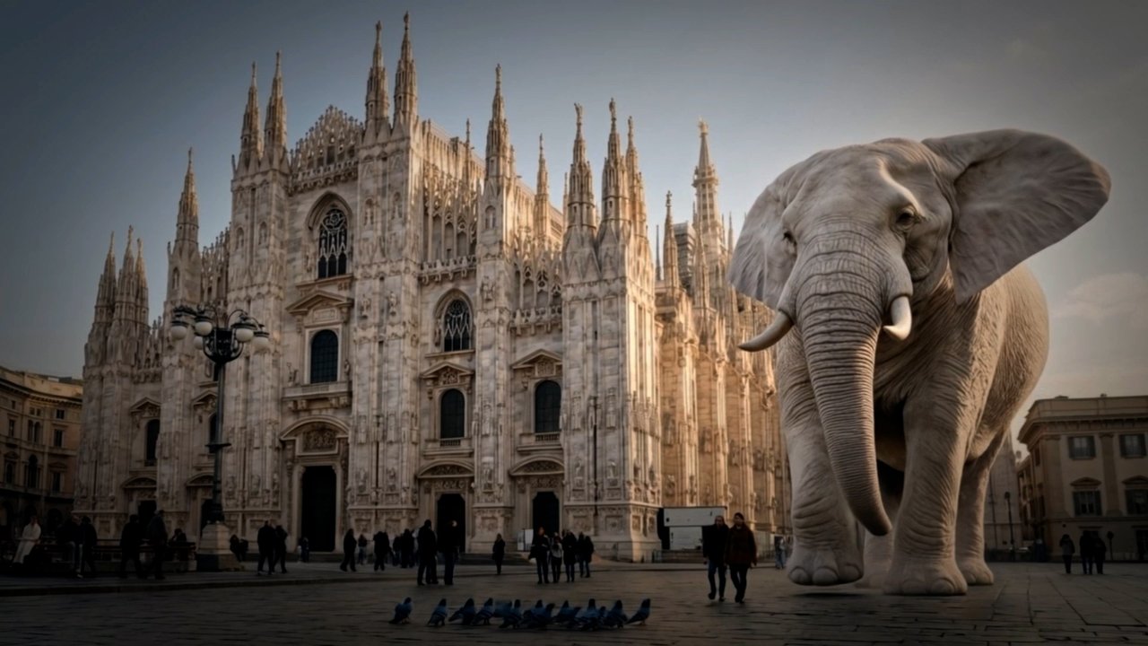video Un elefante bianco in giro per Milano